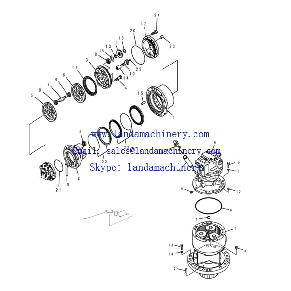 Kato HD250-7 excavator travel reduction final drive shaft parts